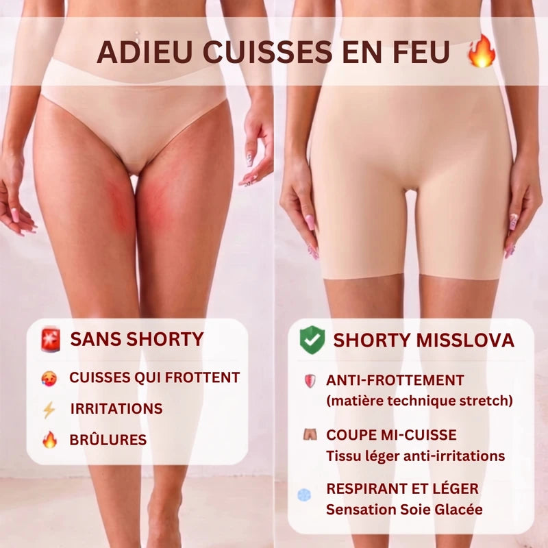 Zoom sur le shorty invisble liftant Misslova : solution anti-frottement et anti-irritations pour les cuisses